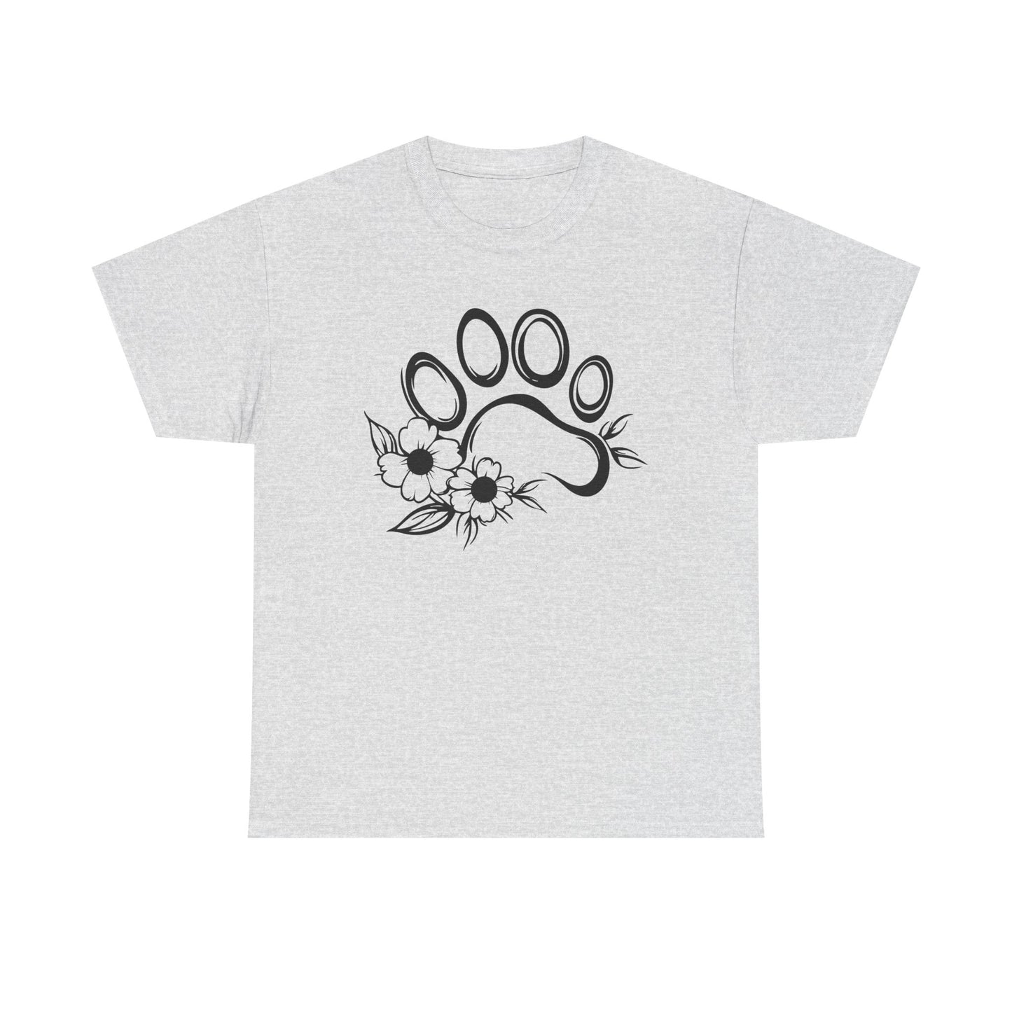 Floral Paw Print Heavy Cotton Tee | Pet Lovers Casual Shirt