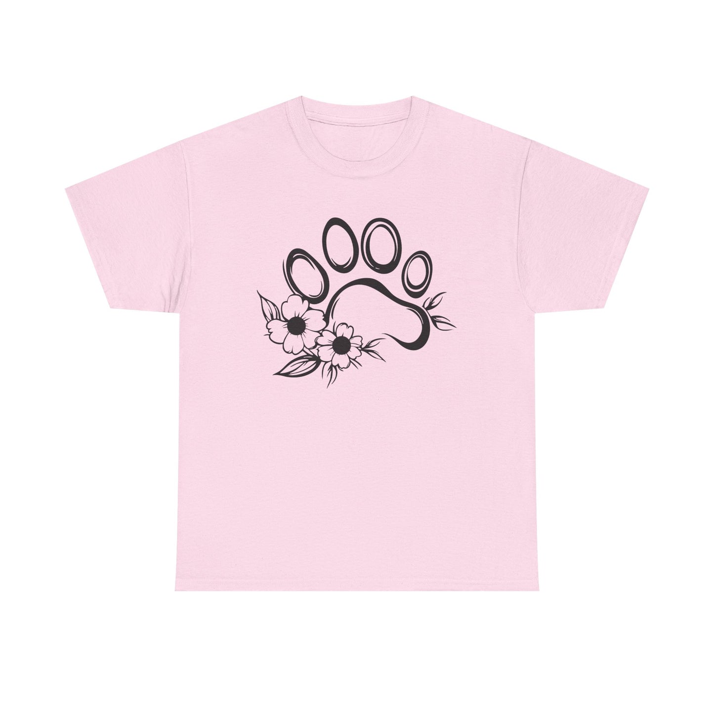 Floral Paw Print Heavy Cotton Tee | Pet Lovers Casual Shirt