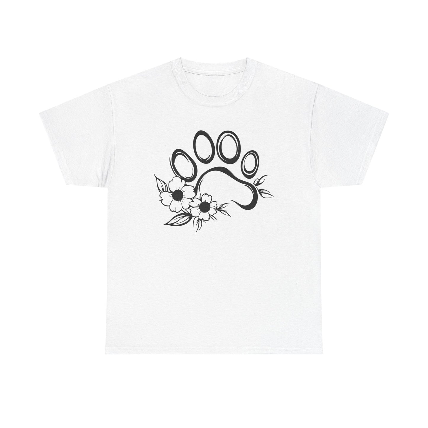 Floral Paw Print Heavy Cotton Tee | Pet Lovers Casual Shirt