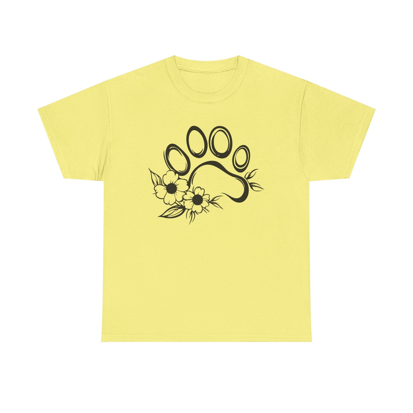 Floral Paw Print Heavy Cotton Tee | Pet Lovers Casual Shirt