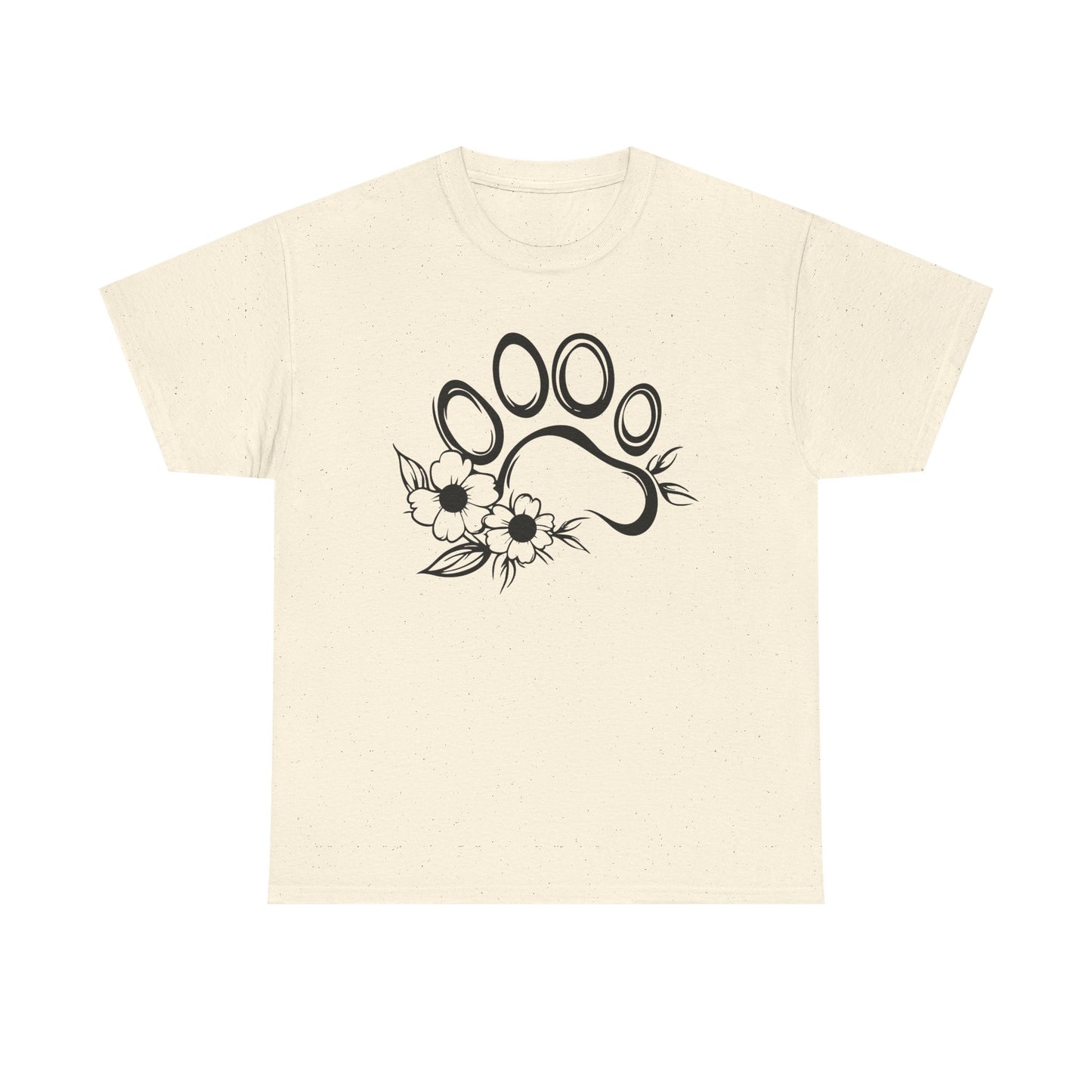 Floral Paw Print Heavy Cotton Tee | Pet Lovers Casual Shirt