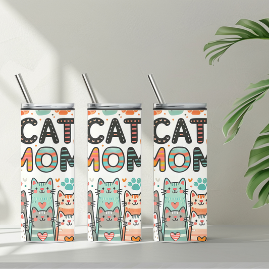 Cute Cat Mom 20oz Tumbler - Purr-fect Gift for Cat Lovers