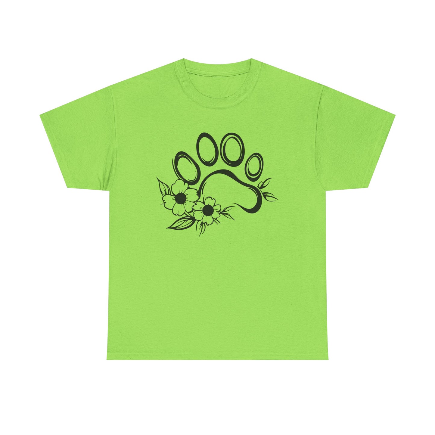 Floral Paw Print Heavy Cotton Tee | Pet Lovers Casual Shirt