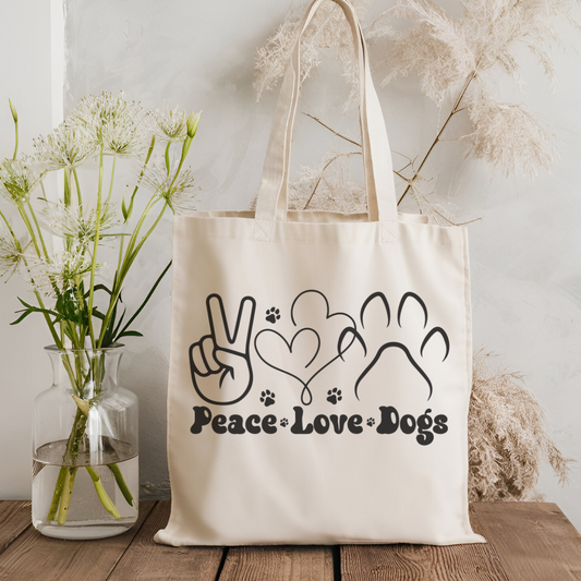 Peace Love Dogs Cotton Canvas Tote Bag | Perfect for Dog Lovers