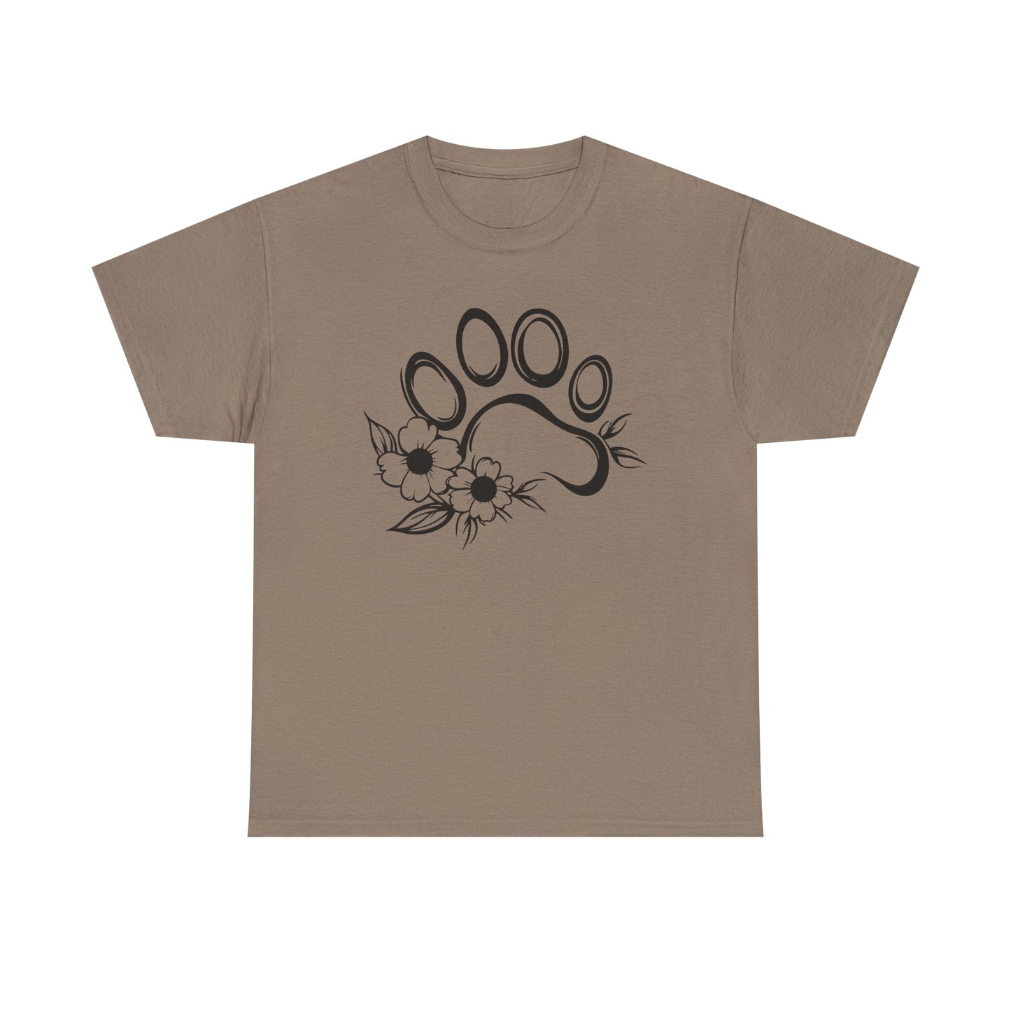 Floral Paw Print Heavy Cotton Tee | Pet Lovers Casual Shirt